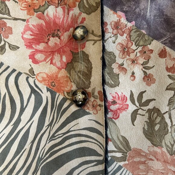 Weavz Women's Size L Patchwork Jacket Fleece Lining Colorful Floral & Zebra Prin - Picture 7 of 13